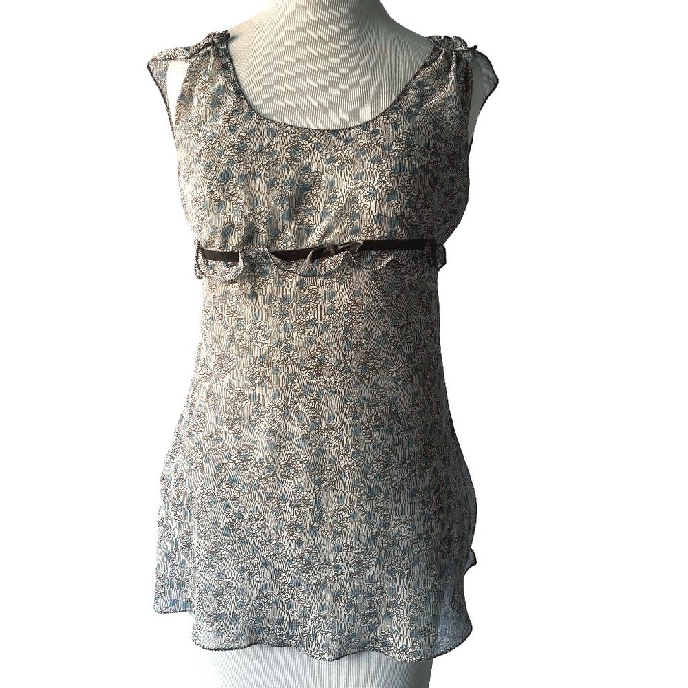 MAX STUDIO 100% Silk Cap Sleeve Ruffle Floral Fairycore Blouse   XS